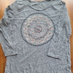 Lucky Brand Gray Blue Graphic 3/4 Sleeve Tee